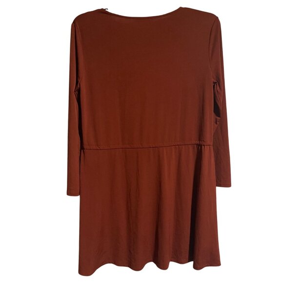 Mango Suit Womens Rust Brown Long-Sleeve Dress With Waist Tie Detail Size 8 - Picture 2 of 7